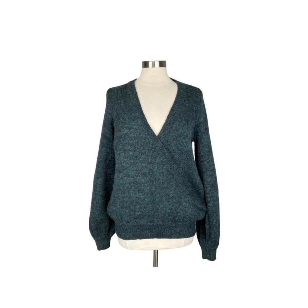 Free People Dark Green Karina Faux Wrap V-Neck Knit Sweater xs